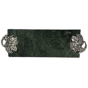 Vintage Vtg Green Marble Cutting Cheese Tray with… - image 1