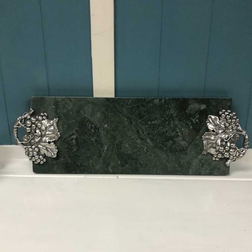 Vintage Vtg Green Marble Cutting Cheese Tray with… - image 2