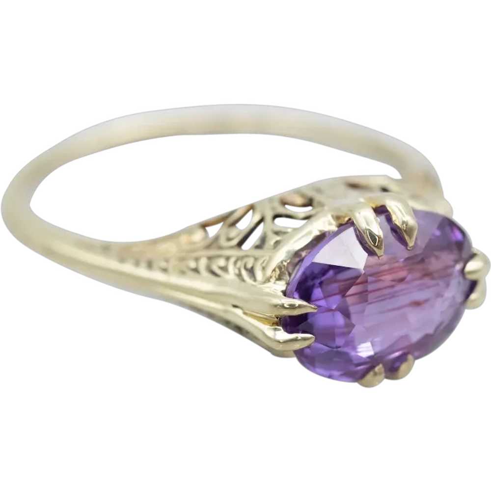 Antique Purple Sapphire Solitaire Ring - image 1