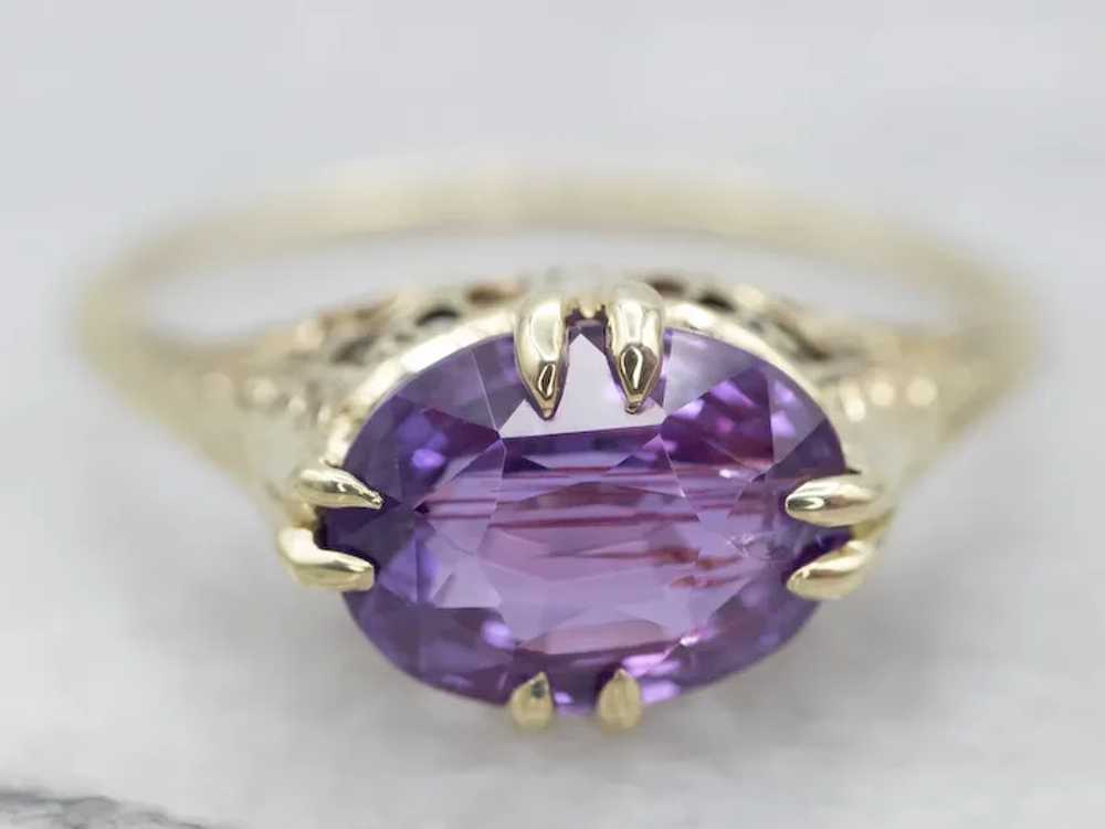 Antique Purple Sapphire Solitaire Ring - image 2