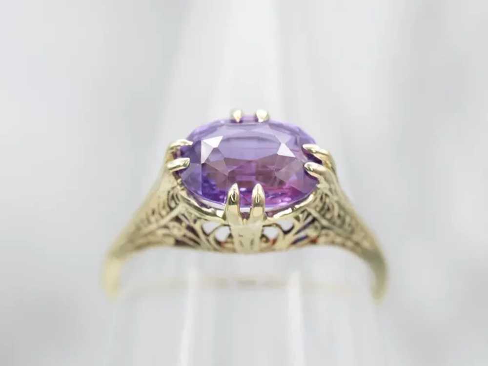 Antique Purple Sapphire Solitaire Ring - image 4