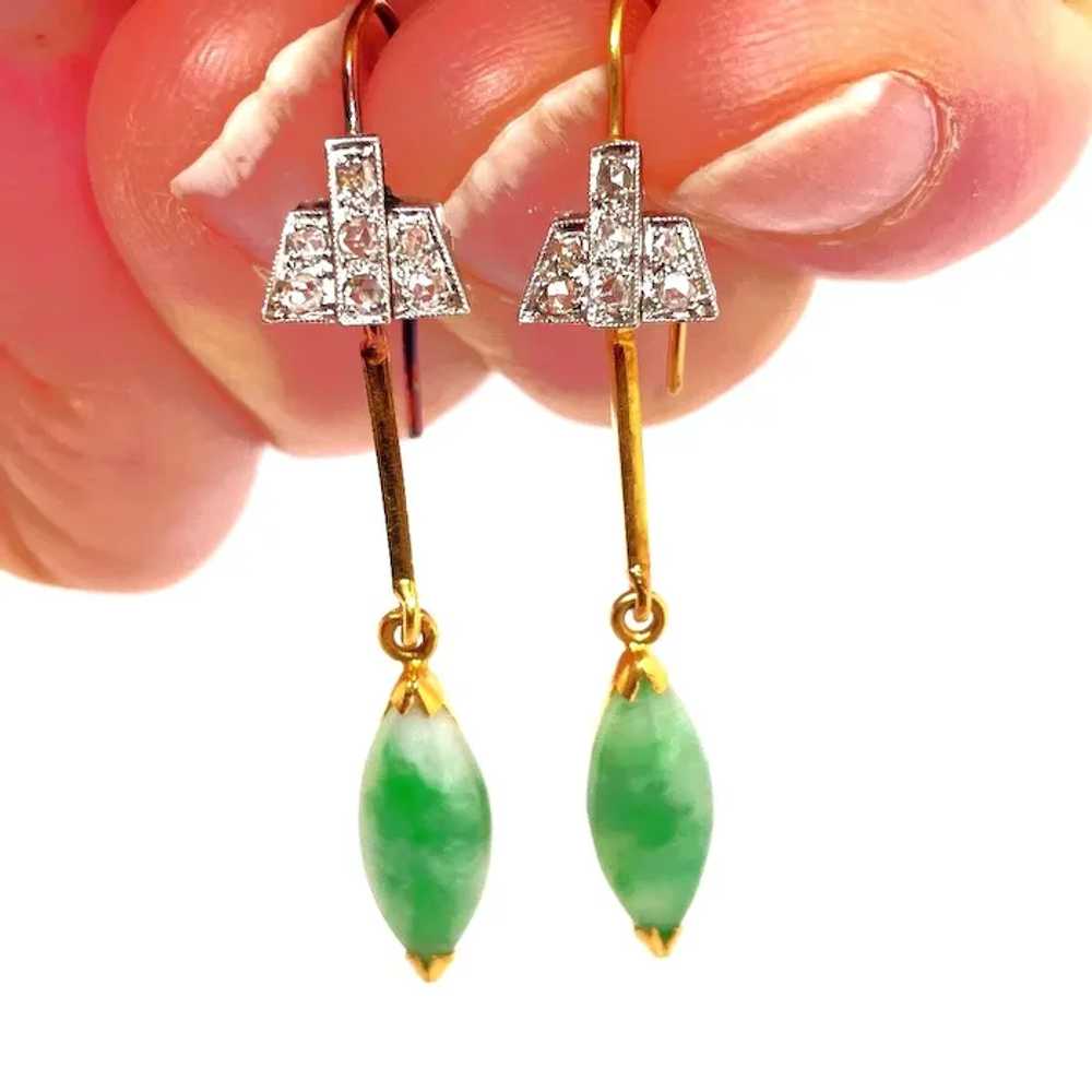 Antique Art Deco Untreated Jade Earrings Antique … - image 2