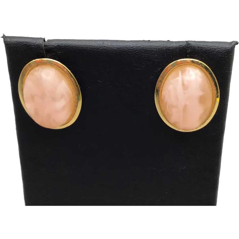 Vintage Pink Quartz Earrings Studs Oval Genuine S… - image 1