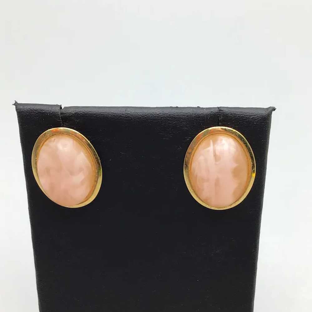 Vintage Pink Quartz Earrings Studs Oval Genuine S… - image 2