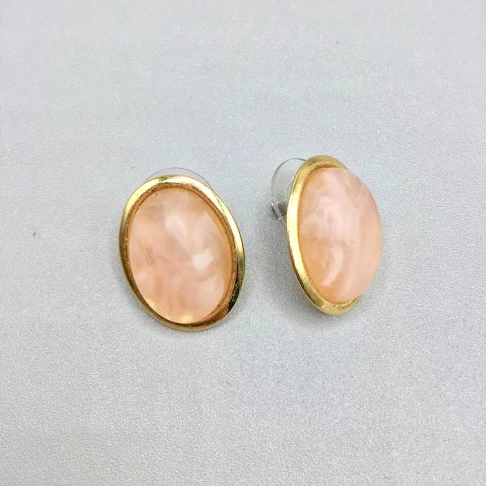 Vintage Pink Quartz Earrings Studs Oval Genuine S… - image 3