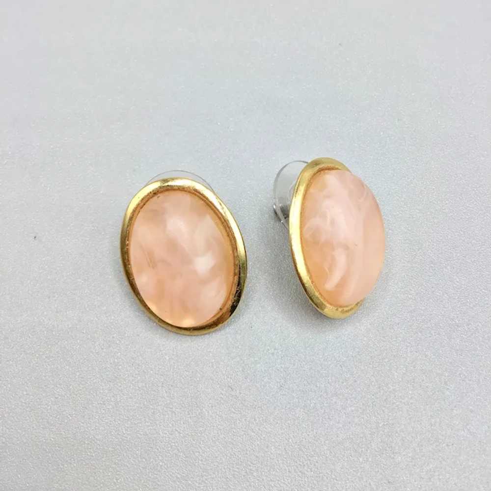 Vintage Pink Quartz Earrings Studs Oval Genuine S… - image 4