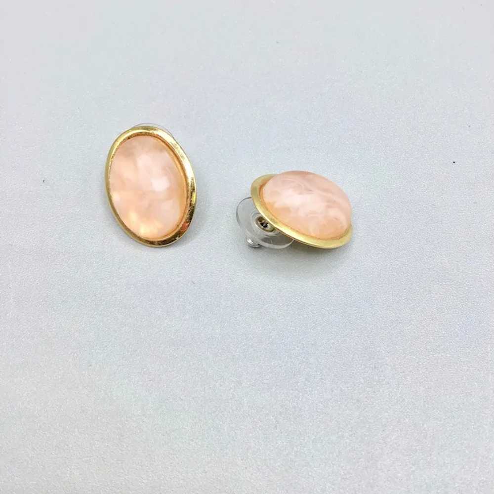 Vintage Pink Quartz Earrings Studs Oval Genuine S… - image 5