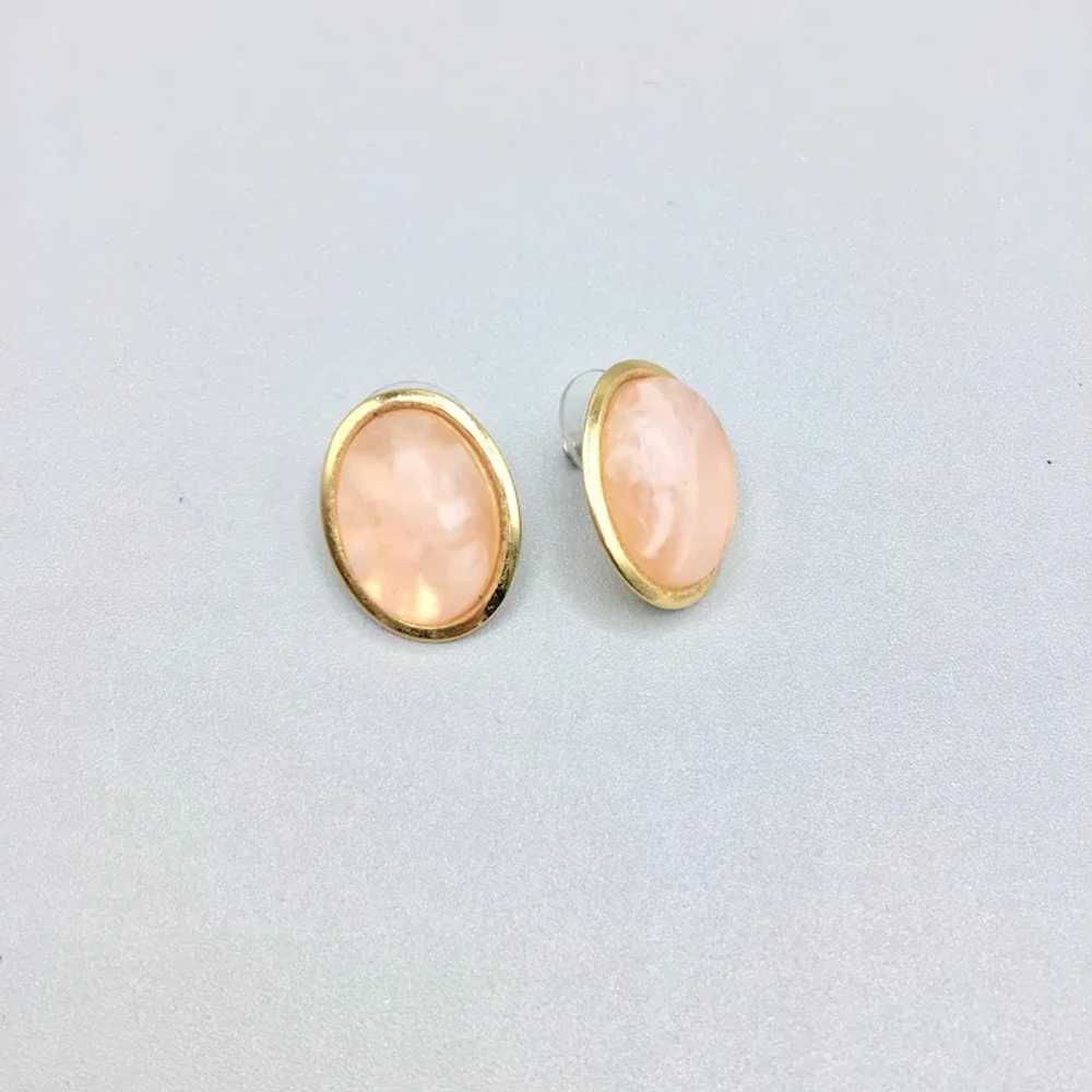 Vintage Pink Quartz Earrings Studs Oval Genuine S… - image 6