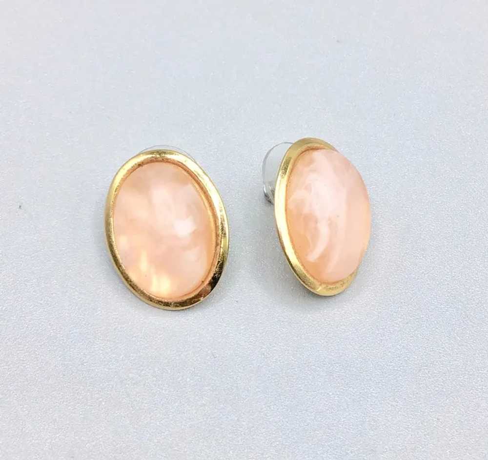 Vintage Pink Quartz Earrings Studs Oval Genuine S… - image 7