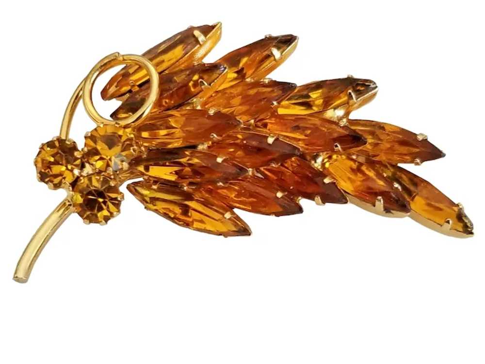 Gold Tone Amber-Colored Marquise Prong Set Rhines… - image 10