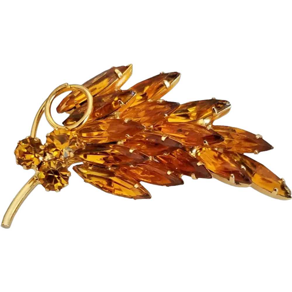 Gold Tone Amber-Colored Marquise Prong Set Rhines… - image 1