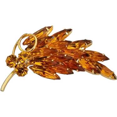 Gold Tone Amber-Colored Marquise Prong Set Rhines… - image 1