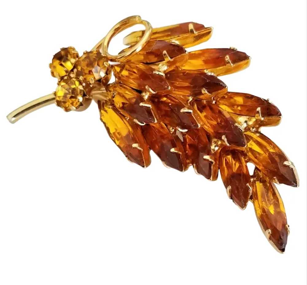 Gold Tone Amber-Colored Marquise Prong Set Rhines… - image 2