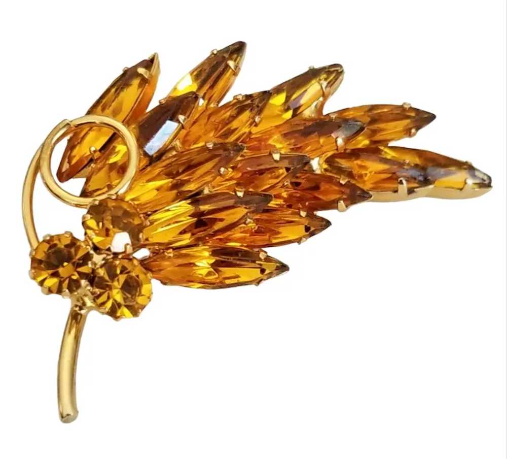 Gold Tone Amber-Colored Marquise Prong Set Rhines… - image 3