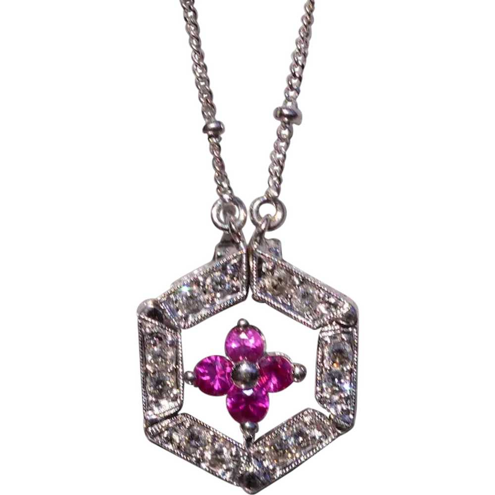 White Gold Ruby and Diamond Convertible Necklace - image 1