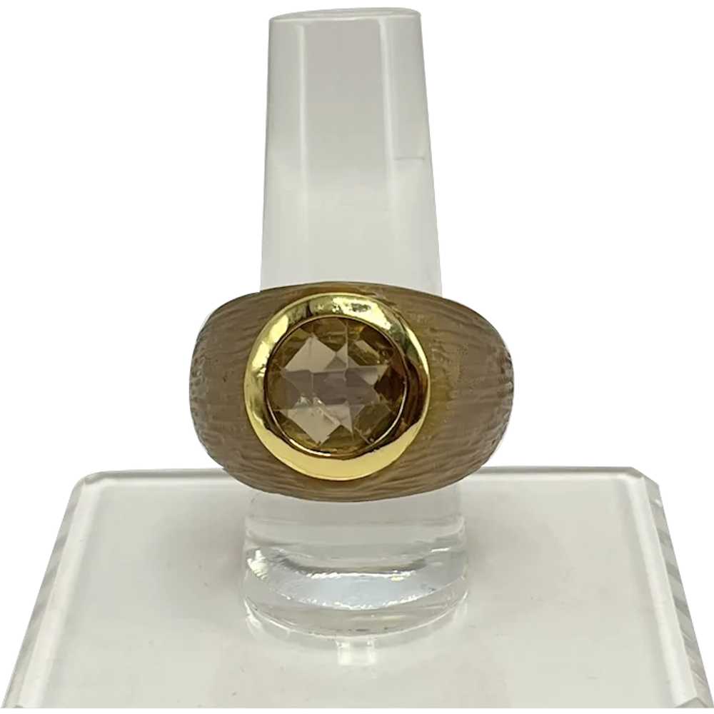 Alexis Bittar Gold Color Carved Lucite Ring with … - image 1