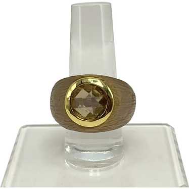 Alexis Bittar Gold Color Carved Lucite Ring with … - image 1