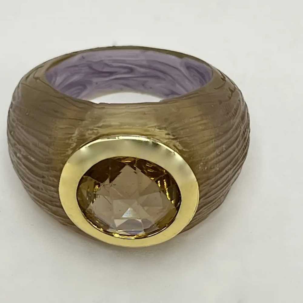 Alexis Bittar Gold Color Carved Lucite Ring with … - image 2