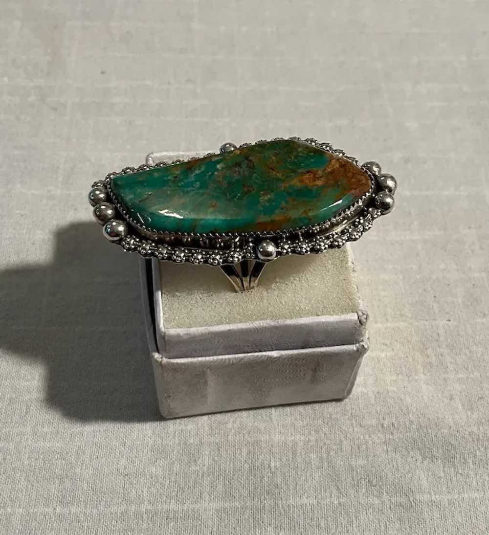 Sterling Silver and Vintage Turquoise Statement R… - image 3