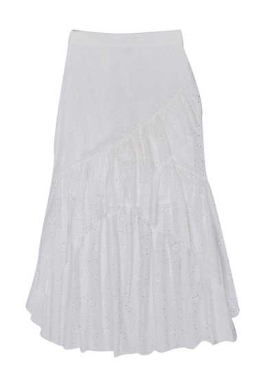 Sir - White Eyelet Lace Ruffle Front High-Low Skir