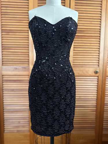 Gunne Sax Black Strapless Sequin Mini Dress