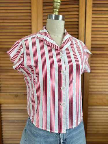Handmade Red/White Stripe Cotton Blouse (M)