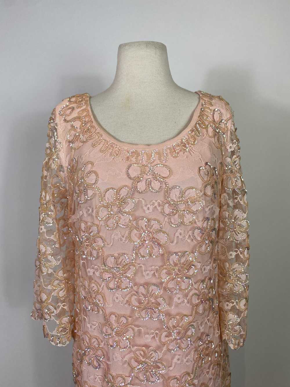 1960s Jr. Theme Pink Sequin and Lace Shift Dress - image 2