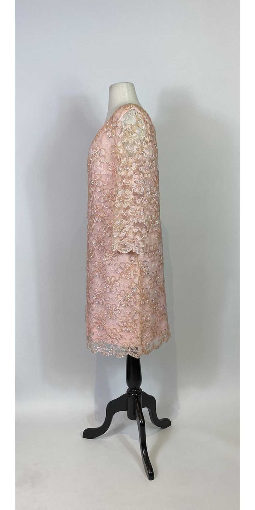 1960s Jr. Theme Pink Sequin and Lace Shift Dress - image 4