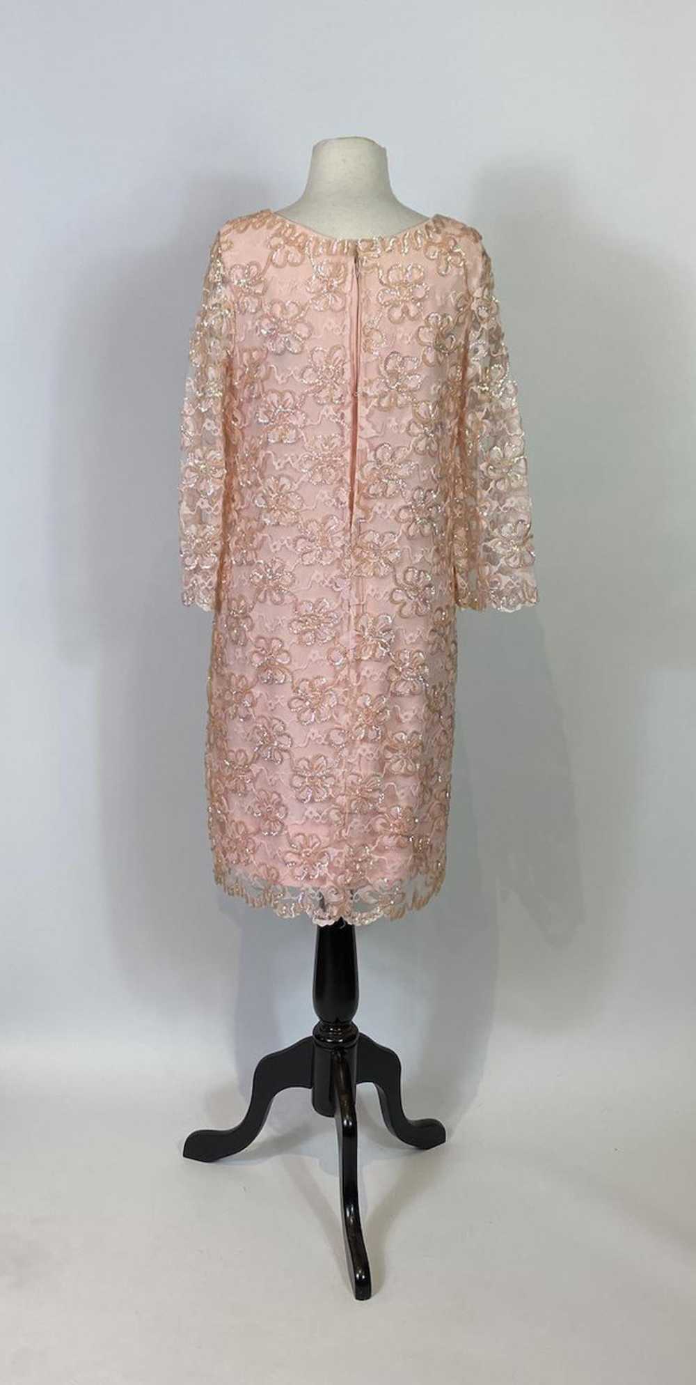 1960s Jr. Theme Pink Sequin and Lace Shift Dress - image 5
