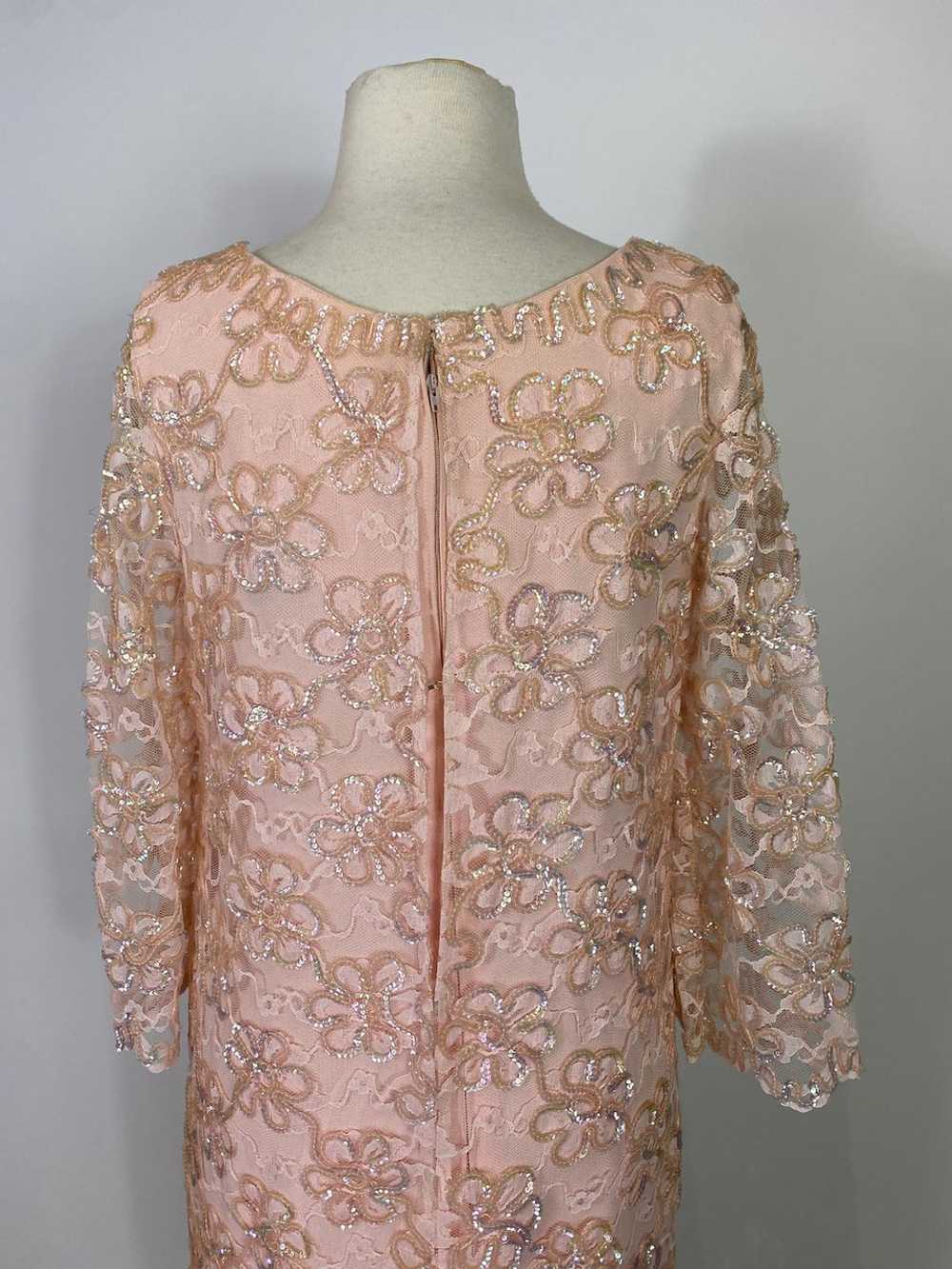 1960s Jr. Theme Pink Sequin and Lace Shift Dress - image 6