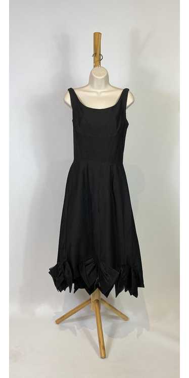 1950s Black Cotton Swing Dress with Silk Bow Trim - image 1