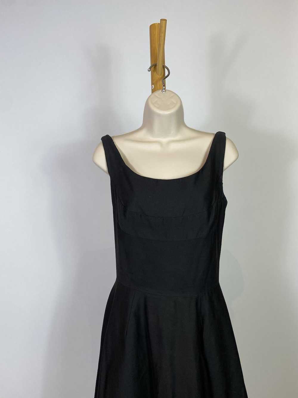 1950s Black Cotton Swing Dress with Silk Bow Trim - image 2