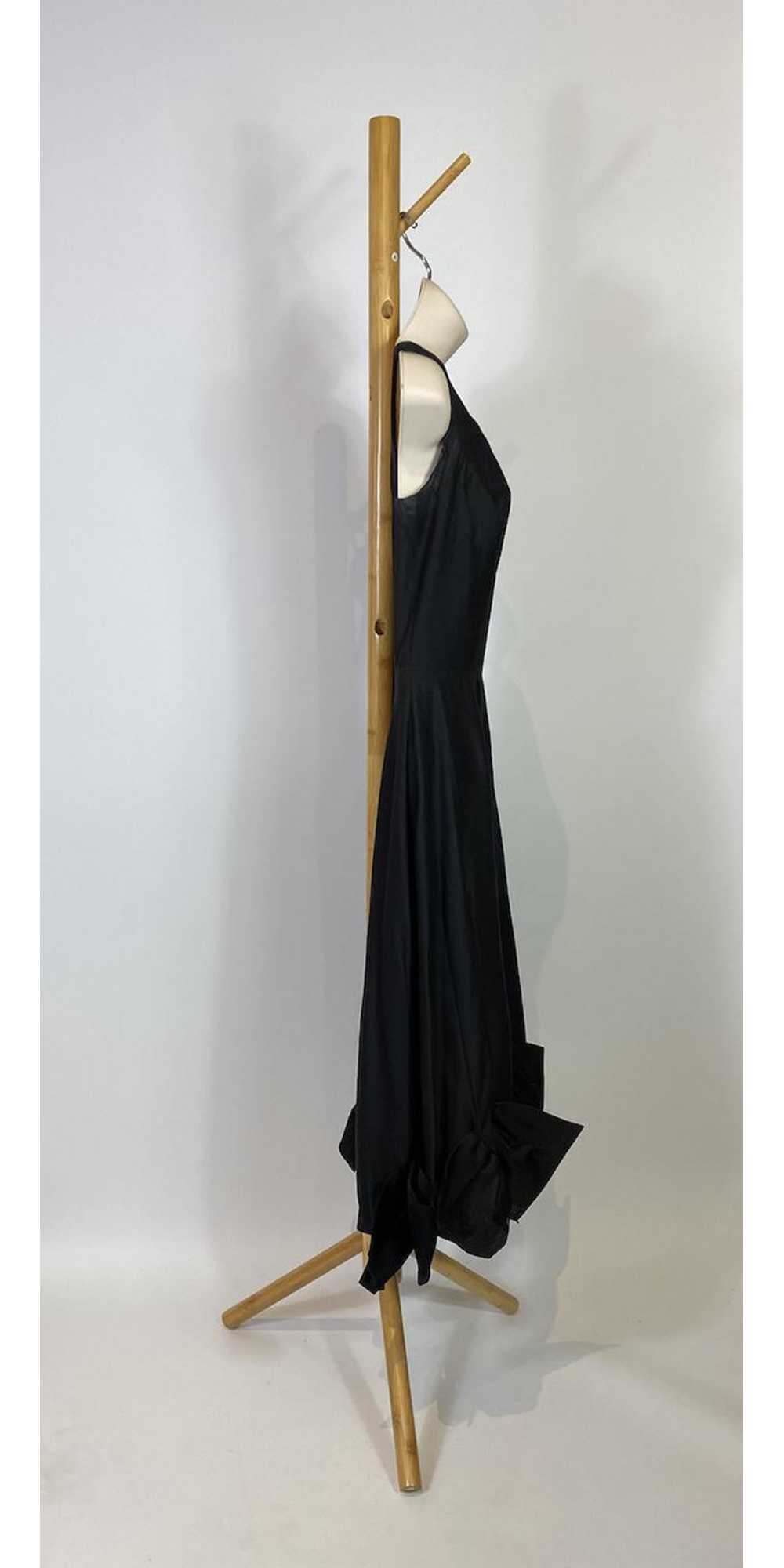 1950s Black Cotton Swing Dress with Silk Bow Trim - image 4