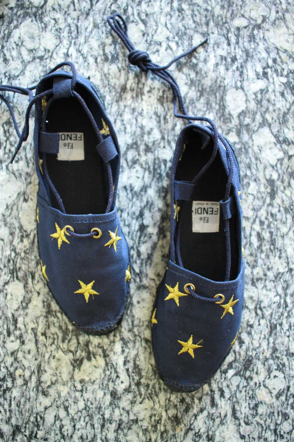 1980s Fendi Canvas Navy Star Embroidered Espadril… - image 2