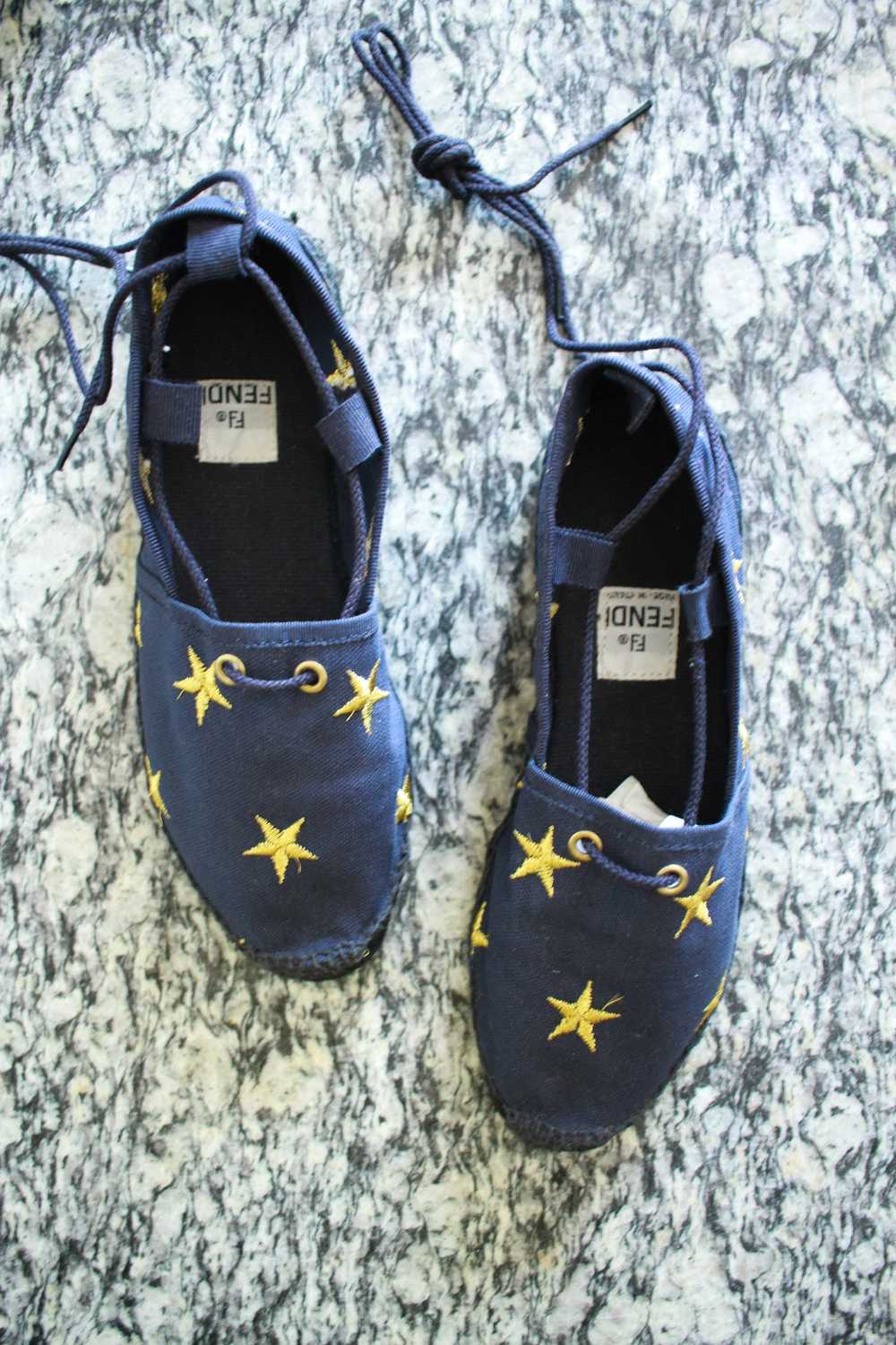 1980s Fendi Canvas Navy Star Embroidered Espadril… - image 3