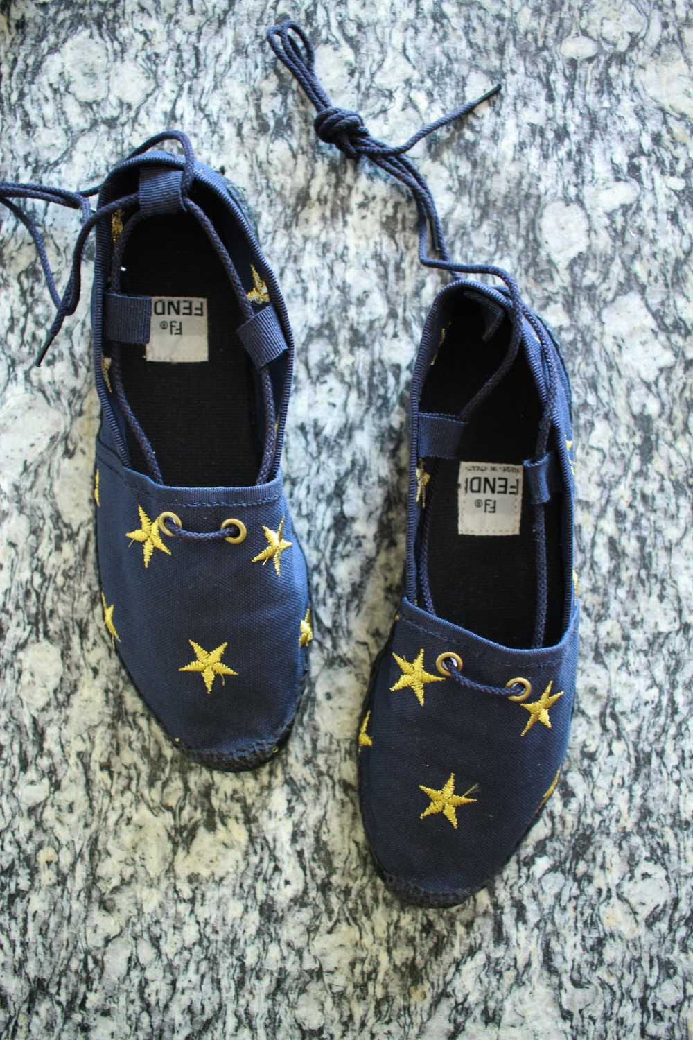 1980s Fendi Canvas Navy Star Embroidered Espadril… - image 4