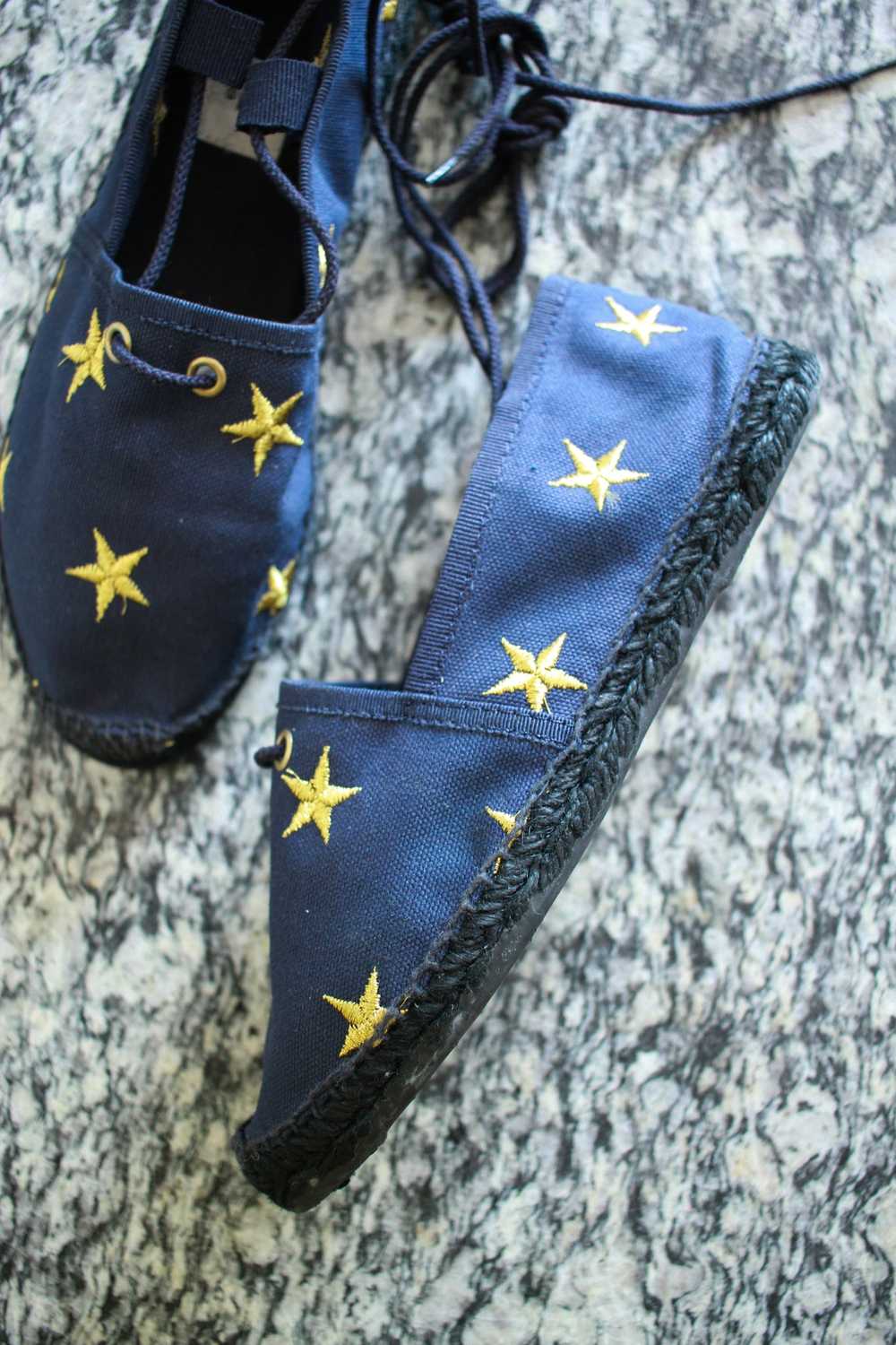 1980s Fendi Canvas Navy Star Embroidered Espadril… - image 5