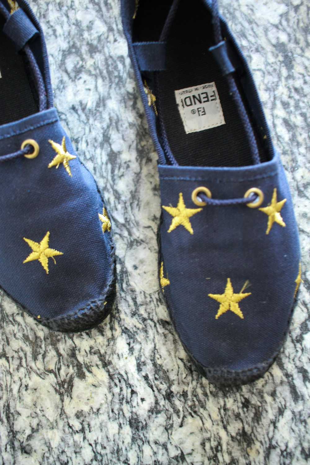 1980s Fendi Canvas Navy Star Embroidered Espadril… - image 6