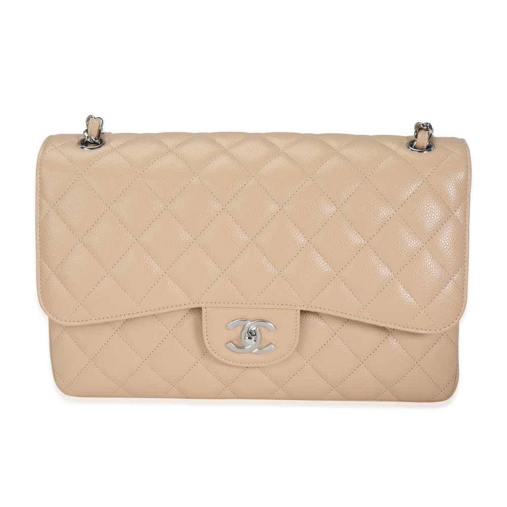 CHANEL Beige Quilted Caviar Jumbo Classic Double … - image 1