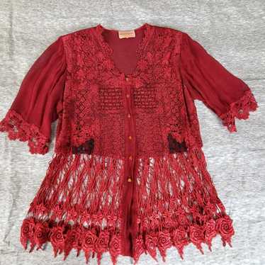 Intentionally Blank Creazioni Macrame Red Lace Se… - image 1