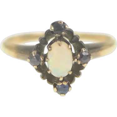 10K Natural Opal Sapphire Halo Engagement Ring Siz