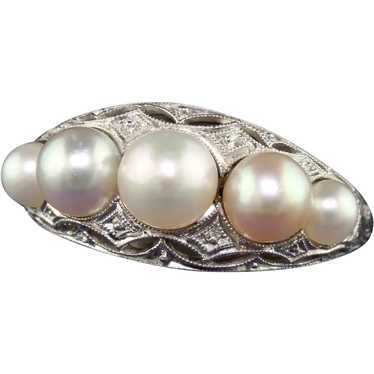 Antique Art Deco Platinum Natural Pearl Five Stone