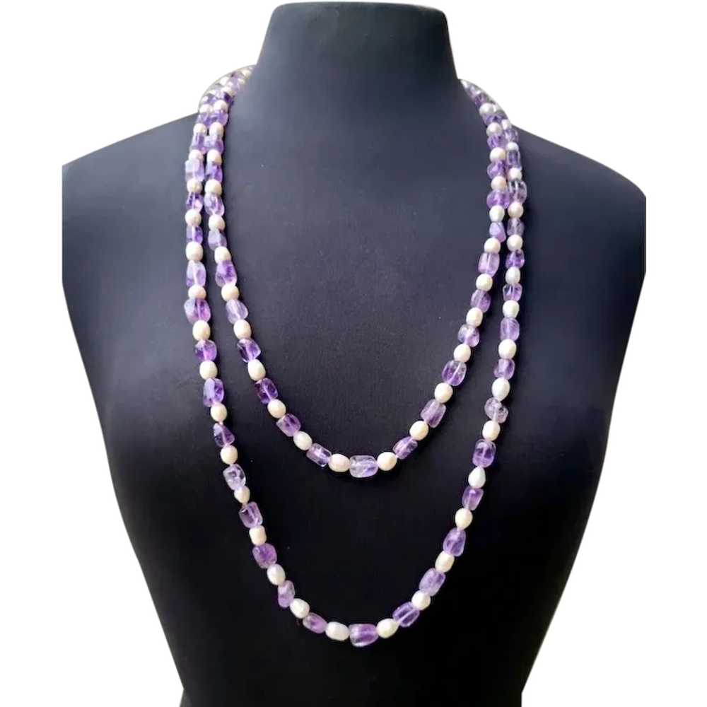 Vintage Freshwater Pearls and Natural Lavender Am… - image 1