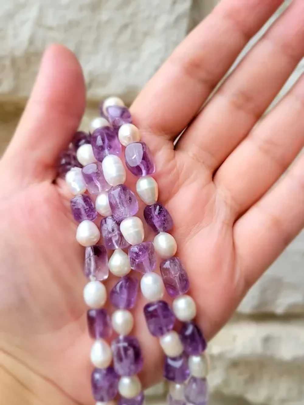 Vintage Freshwater Pearls and Natural Lavender Am… - image 2