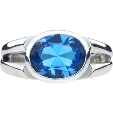 Sterling Silver 4.60ct Oval Blue Topaz Ring - image 1