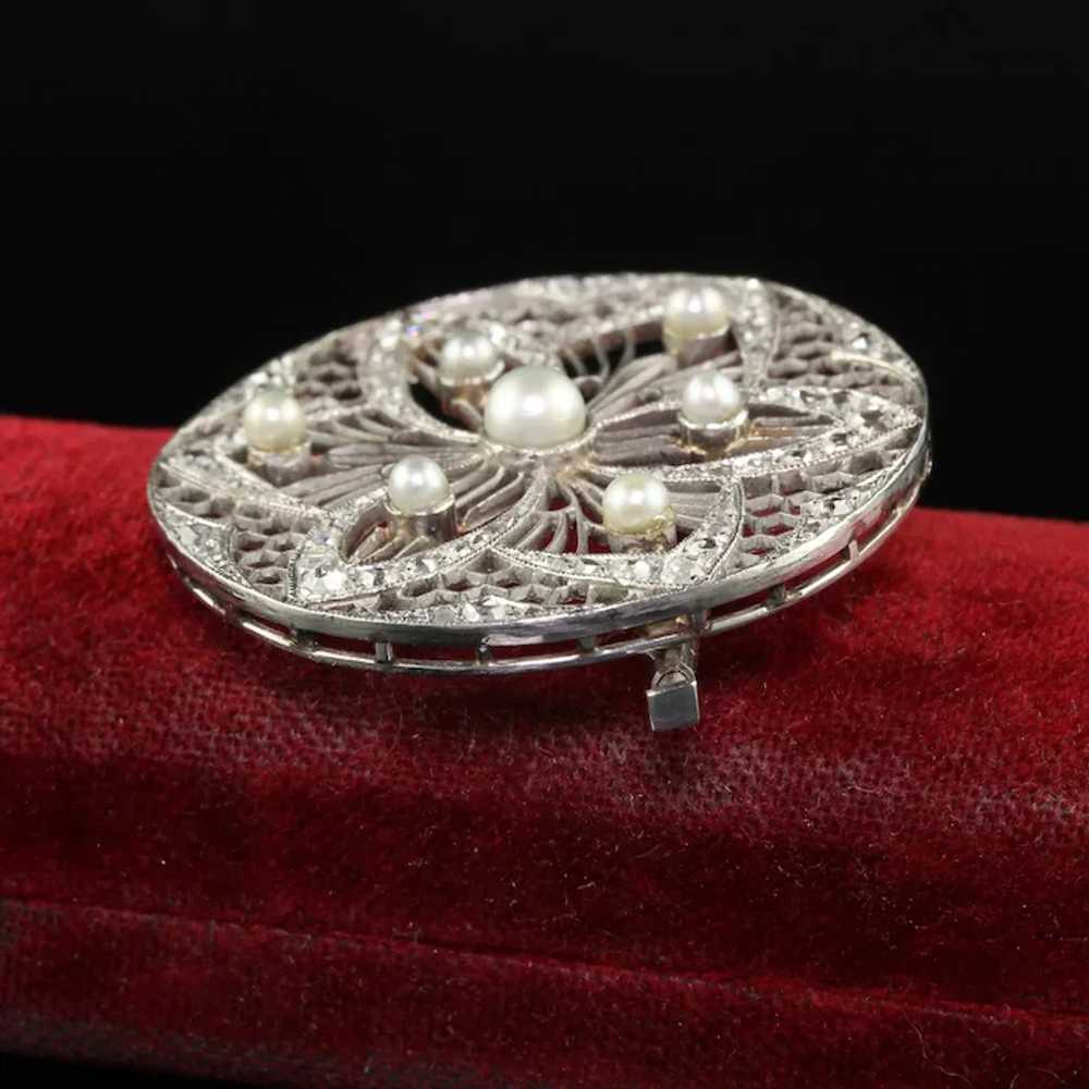 Antique Edwardian Platinum Diamond and Pearl Fili… - image 4