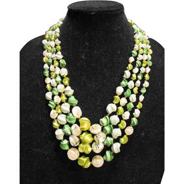 Hong Kong Green Four Strand Necklace Twisted Beads - image 1