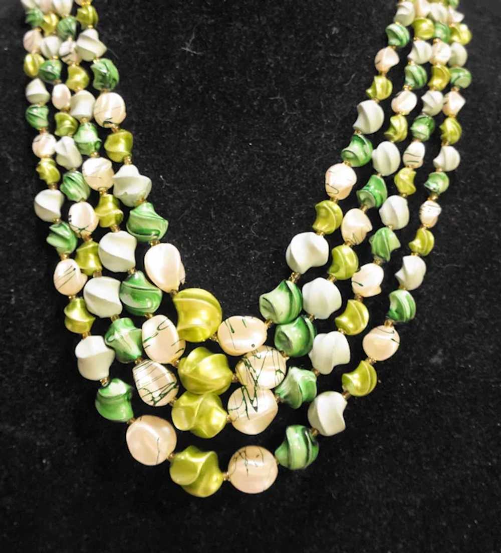 Hong Kong Green Four Strand Necklace Twisted Beads - image 2