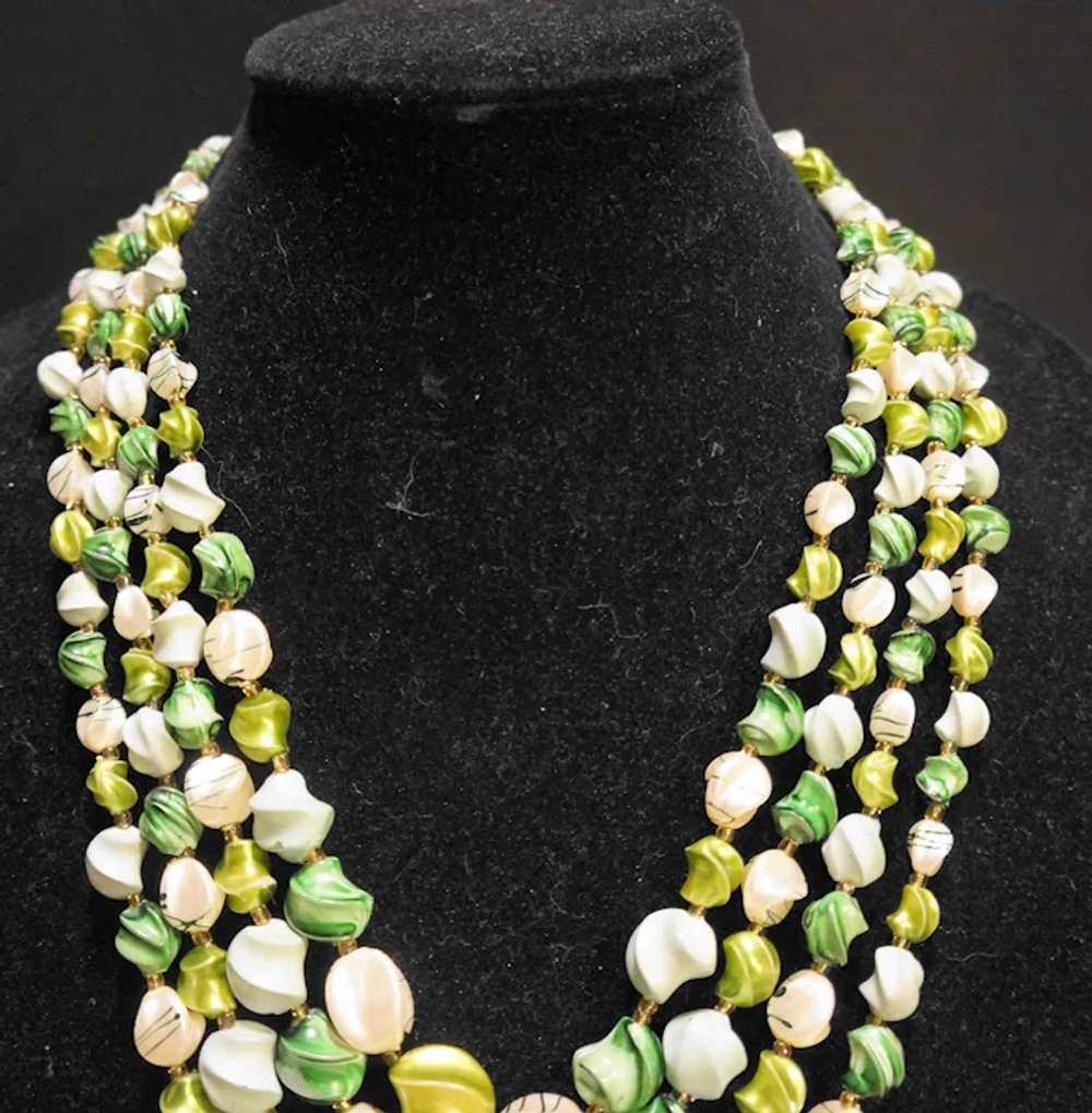 Hong Kong Green Four Strand Necklace Twisted Beads - image 3