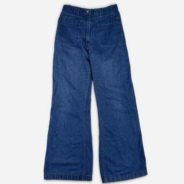 Vintage 70s Seafarer Stenciled Denim Dungaree Navy Military Jeans
